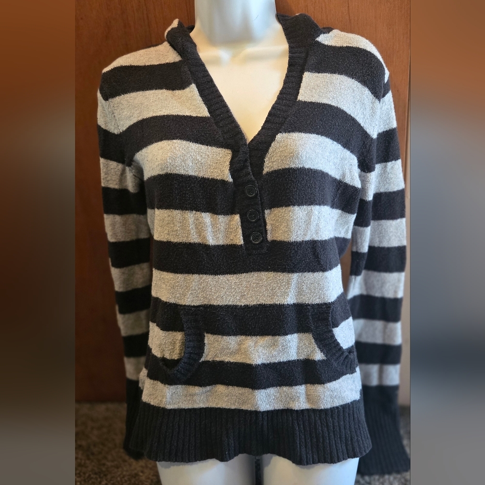 OP Black & Gray Striped Hoodie Sweater Jr's SzL - Picture 2 of 5